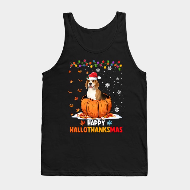 Beagle On Pumpkin Happy Hallothanksmas Tank Top by Magazine